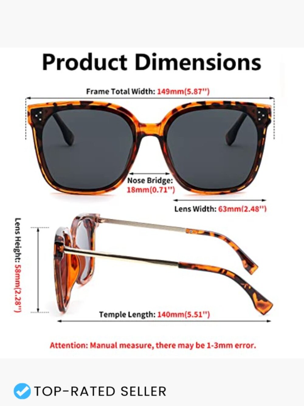 Oversized Retro Square Polarized Sunglasses Trendy Shades UV400 - Picture 5 of 7